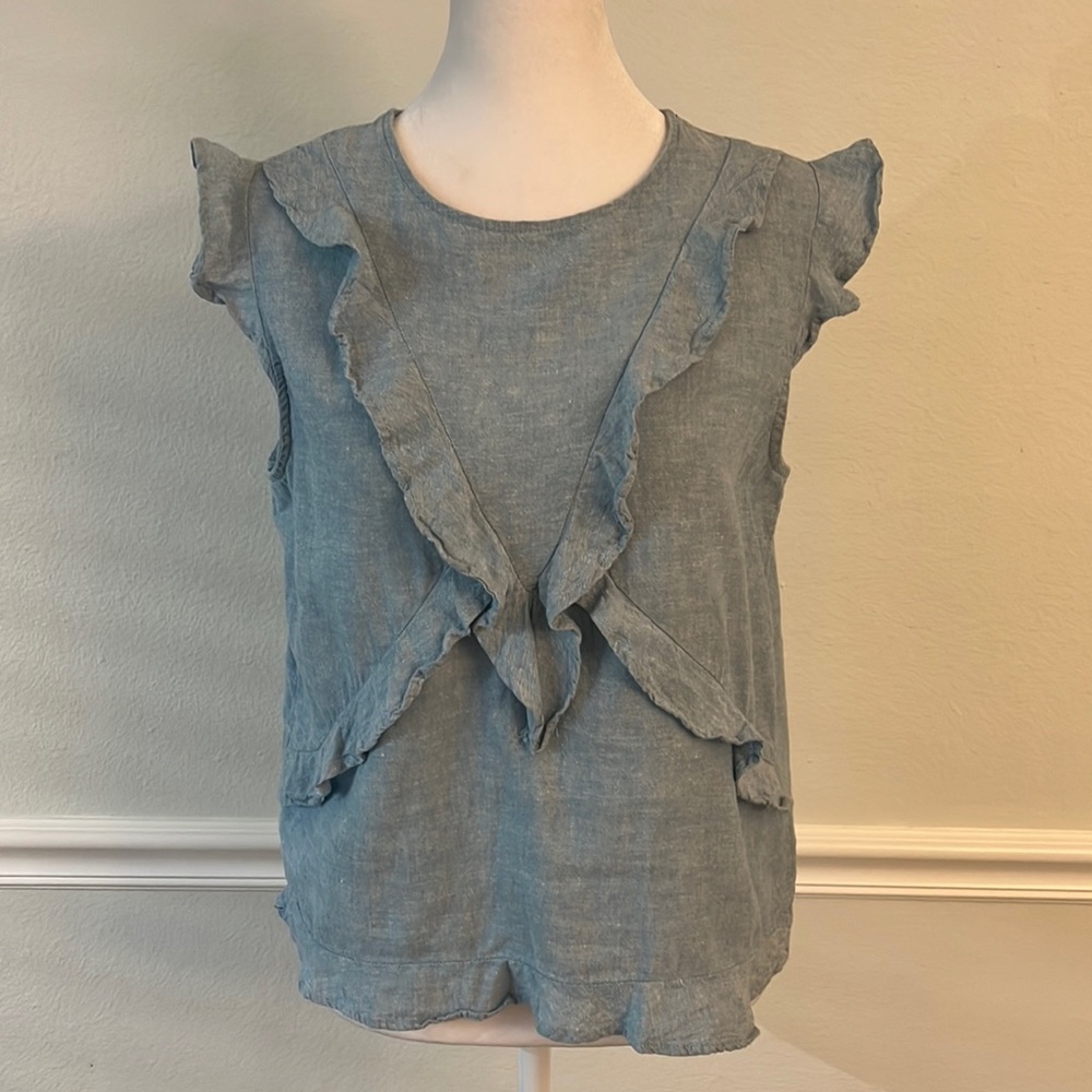 Harve Benard Sleeveless Ruffled Linen Blouse